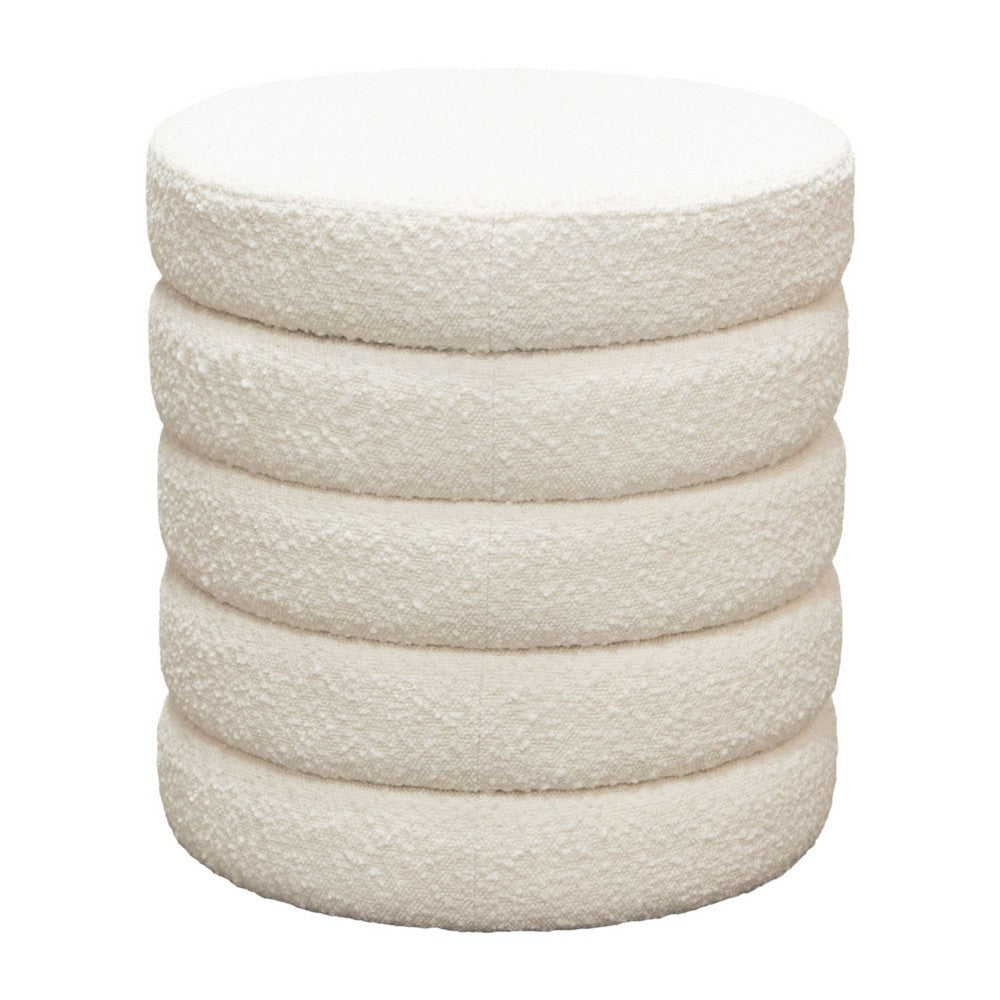 Accent Ottoman | 17’’ | Ivory Boucle Upholstery | Round Stacked Design BM338681