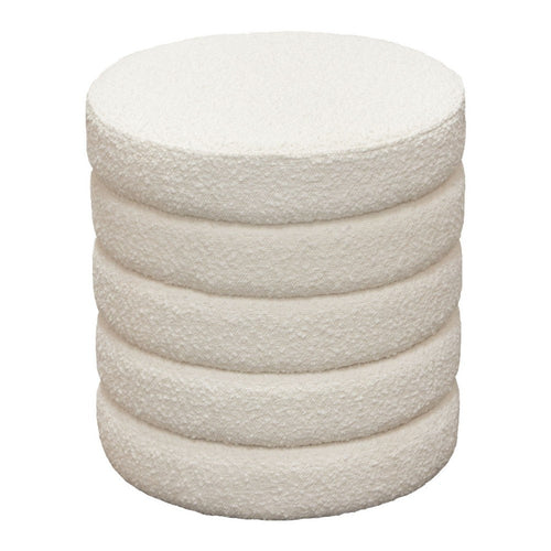 Accent Ottoman | 17" | Ivory Boucle Upholstery |  Round Stacked Design