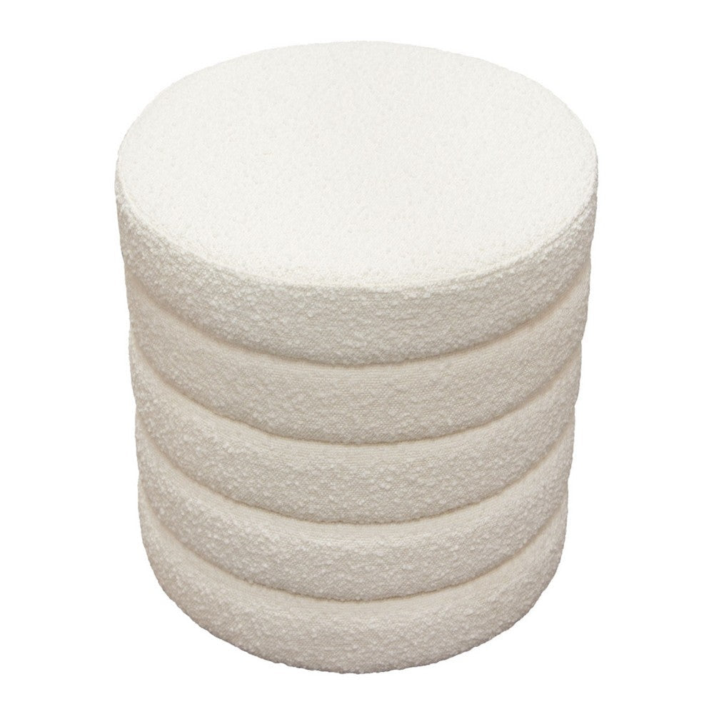 Accent Ottoman | 17’’ | Ivory Boucle Upholstery | Round Stacked Design BM338681