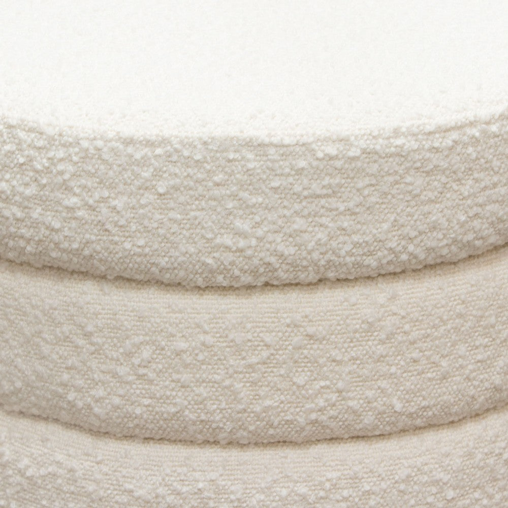 Accent Ottoman | 17’’ | Ivory Boucle Upholstery | Round Stacked Design BM338681