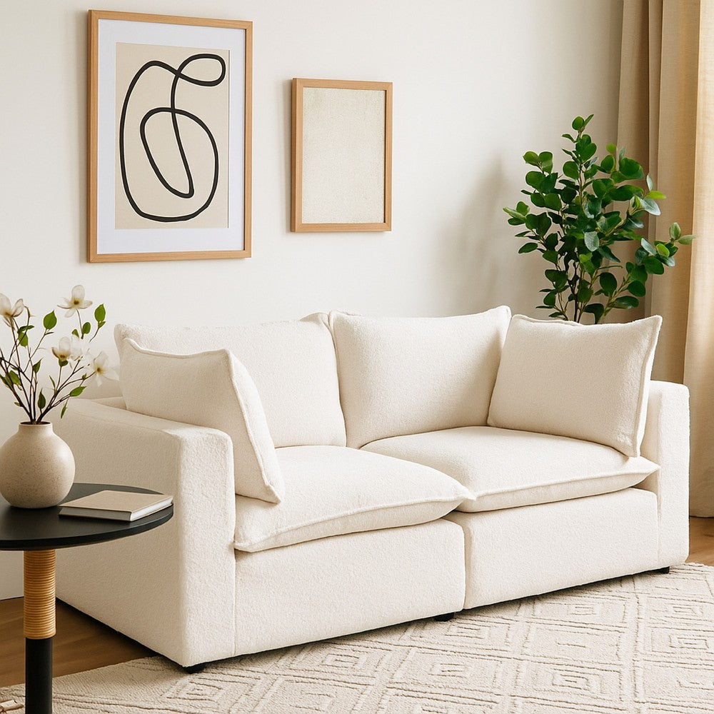 Agg 2pc Modular Sofa | Ivory Faux Shearing Fabric | 2 Accent Pillows