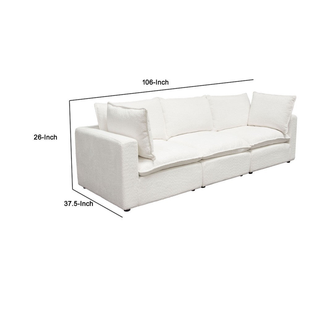 Agg 3pc Modular Sofa | Ivory Faux Shearing Fabric | 2 Accent Pillows BM338683