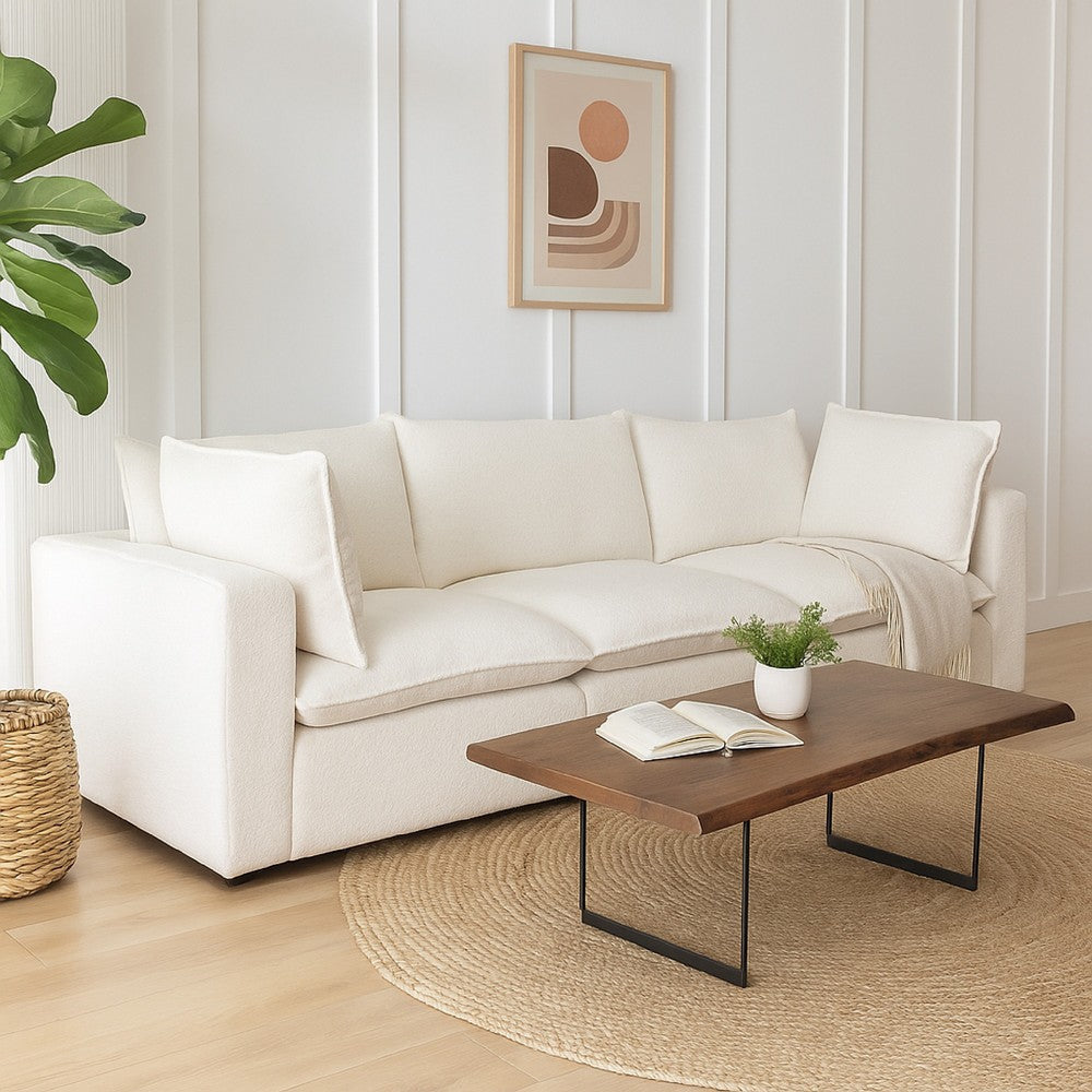 Agg 3pc Modular Sofa | Ivory Faux Shearing Fabric | 2 Accent Pillows