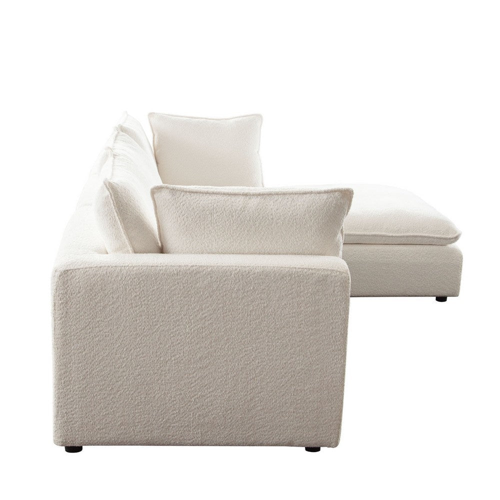 Agg 4pc L Shaped Sofa Set | Ivory Faux Shearing Fabric | 2 Accent Pillows BM338684