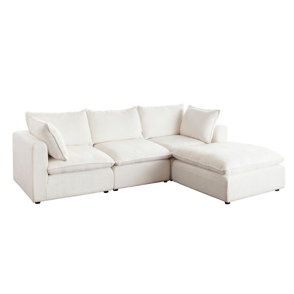 Agg 4pc L Shaped Sofa Set | Ivory Faux Shearing Fabric | 2 Accent Pillows BM338684