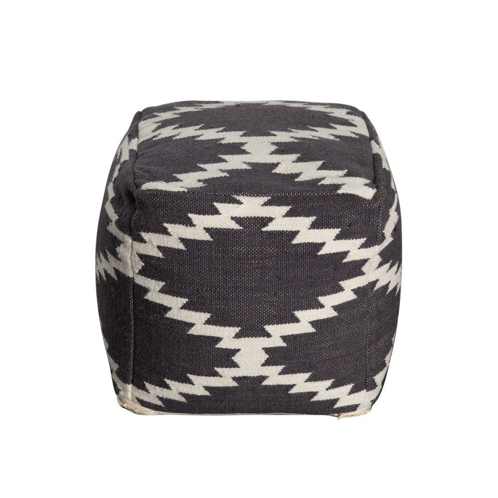 Poby Accent Pouf | 19’’ Square Body | White and Gray Zig Zag Pattern BM338687