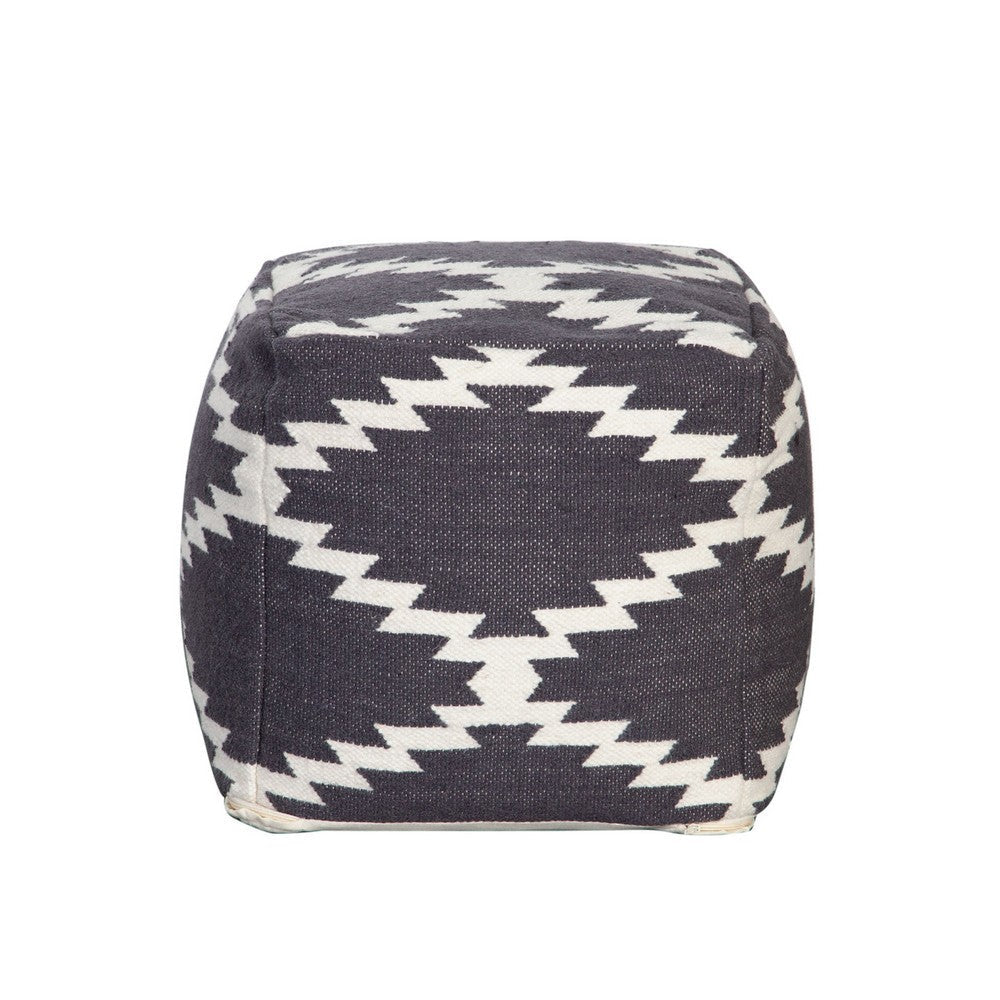 Poby Accent Pouf | 19’’ Square Body | White and Gray Zig Zag Pattern BM338687