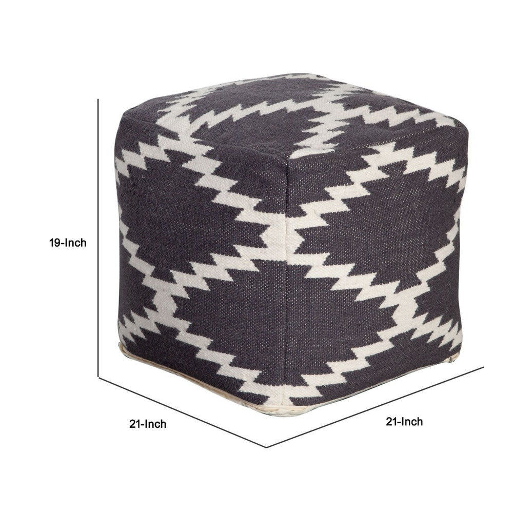 Poby Accent Pouf | 19’’ Square Body | White and Gray Zig Zag Pattern BM338687