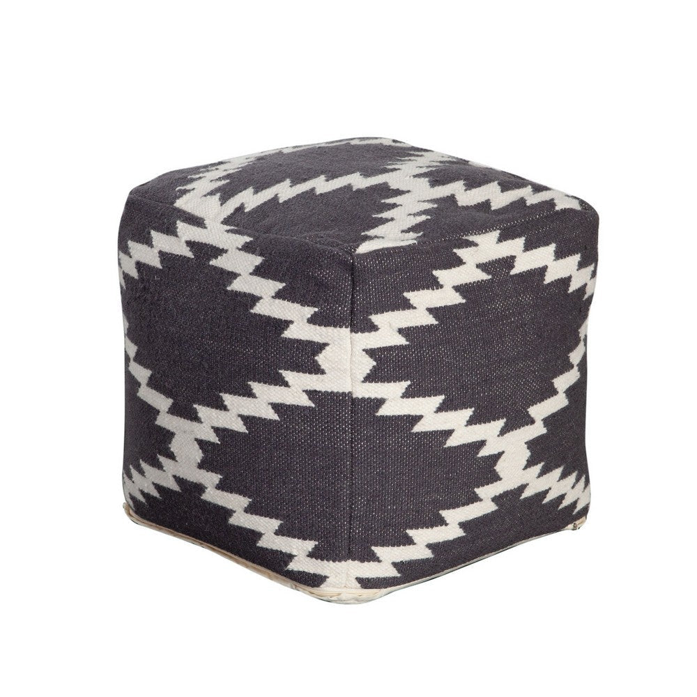Poby Accent Pouf | 19’’ Square Body | White and Gray Zig Zag Pattern BM338687