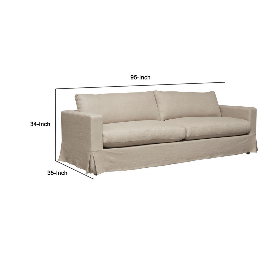 Aiza Sofa | 94’’ | Feather Down Seating | Sand Brown | Linen Cover
