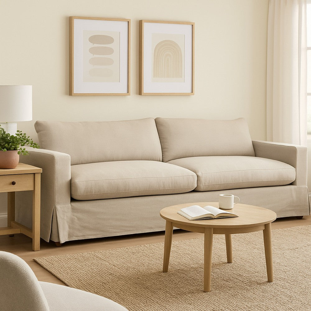 Aiza Sofa | 94" | Feather Down Seating | Sand Brown | Linen Cover