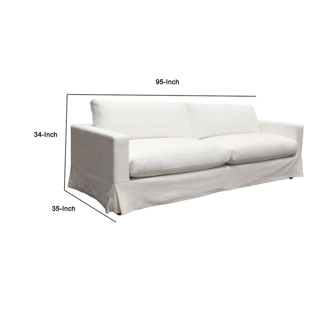 Aiza Sofa | 94’’ | Feather Down Seating | White | Linen Cover