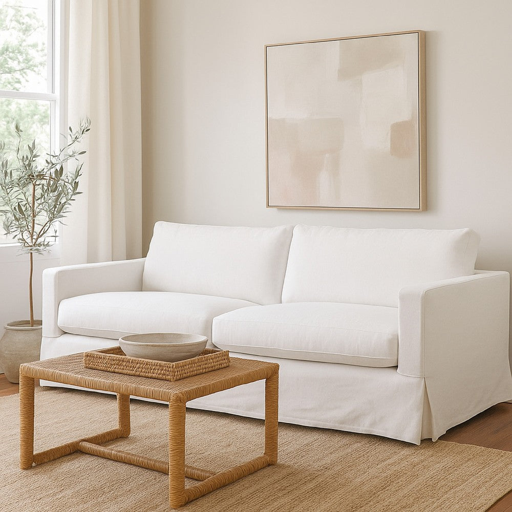 Aiza Sofa | 94" | Feather Down Seating | White | Linen Cover