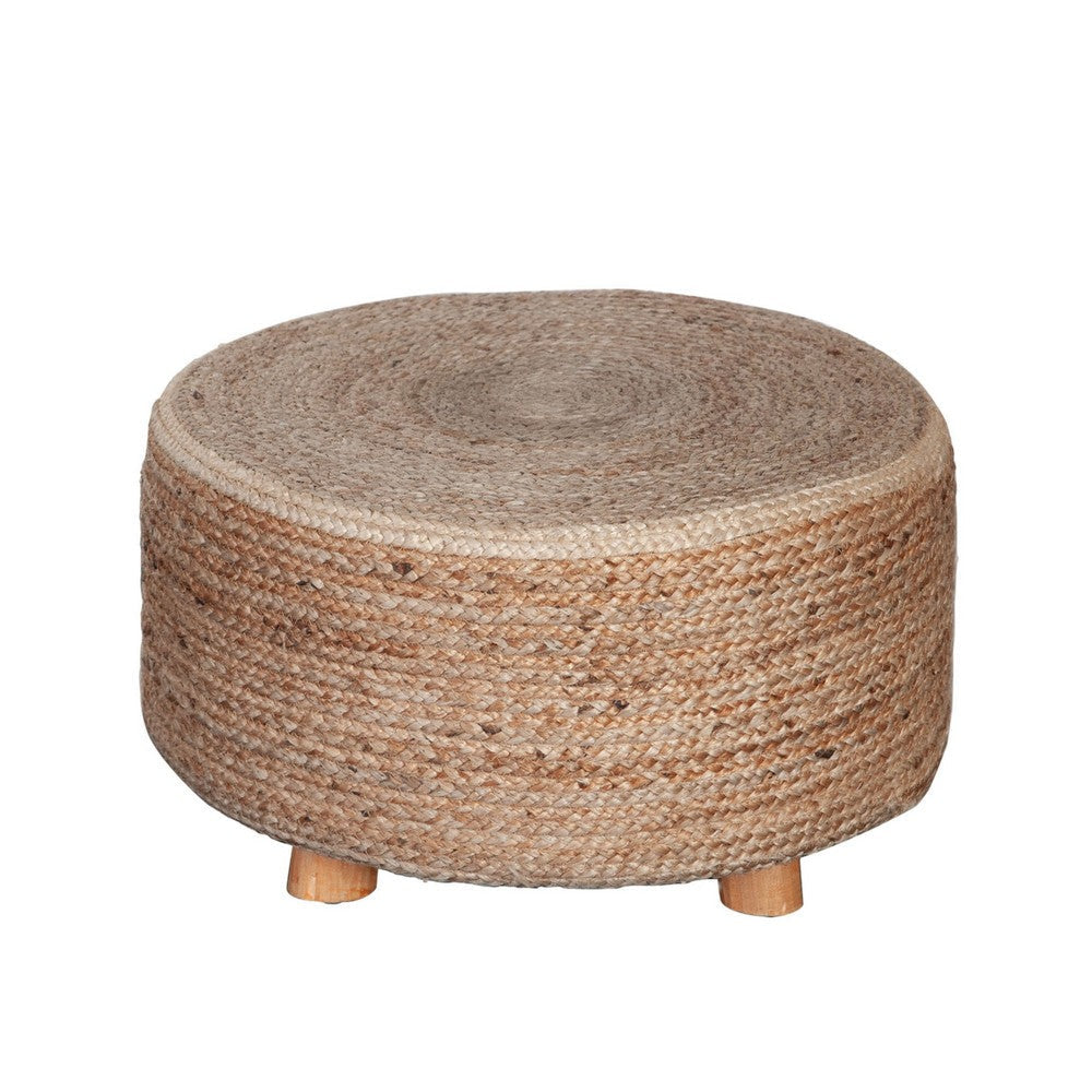 Accent Stool | 25’’ | Round Natural Brown Jute Seat | Wood Legs BM338690