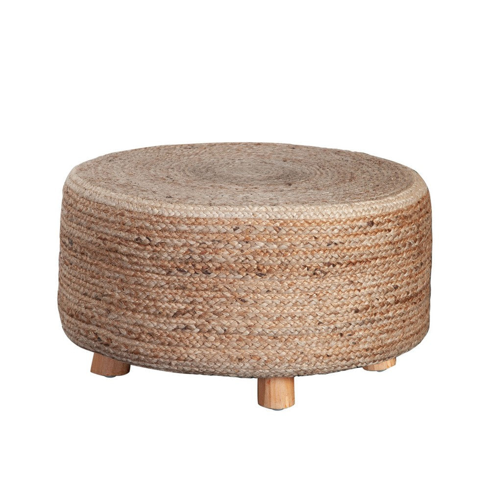 Accent Stool | 25’’ | Round Natural Brown Jute Seat | Wood Legs BM338690