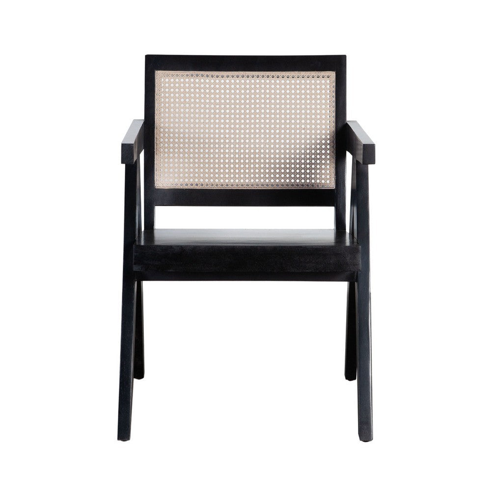 Kato Dining Armchair | Cane Backrest | 24’’ | Black Solid Mango Wood BM338691