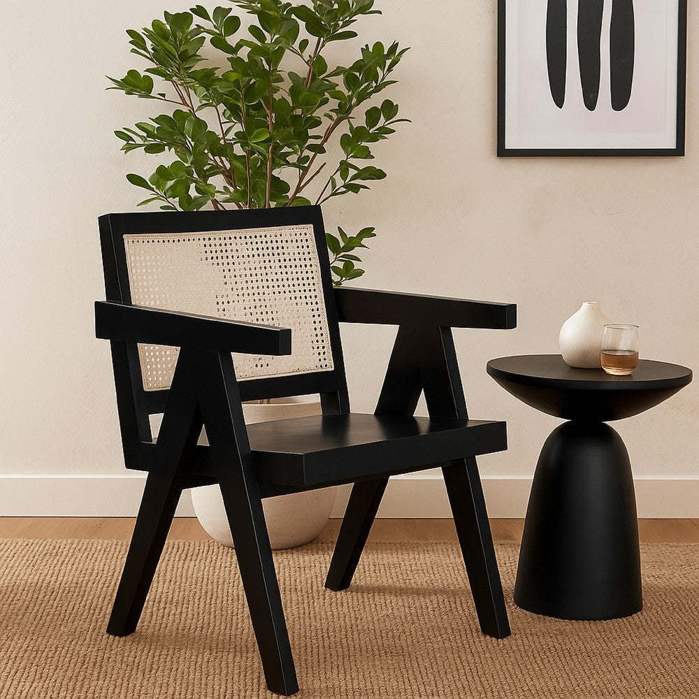 Kato Dining Armchair | Cane Backrest | 24" | Black Solid Mango Wood