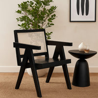 Kato Dining Armchair | Cane Backrest | 24" | Black Solid Mango Wood