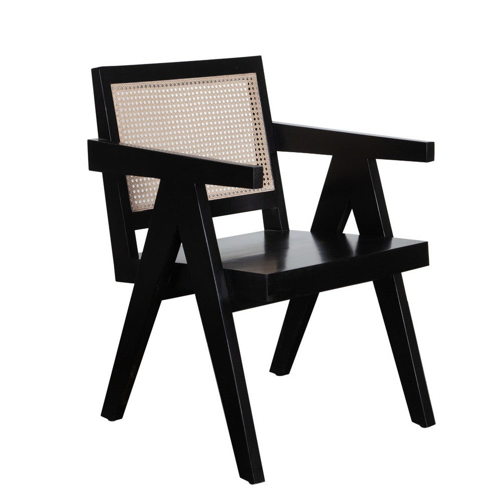 Kato Dining Armchair | Cane Backrest | 24’’ | Black Solid Mango Wood BM338691