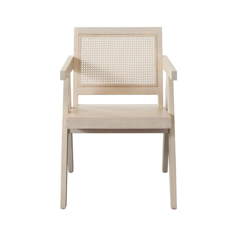 Kato Dining Armchair | Cane Backrest | 24" | Natural Brown Solid Mango Wood