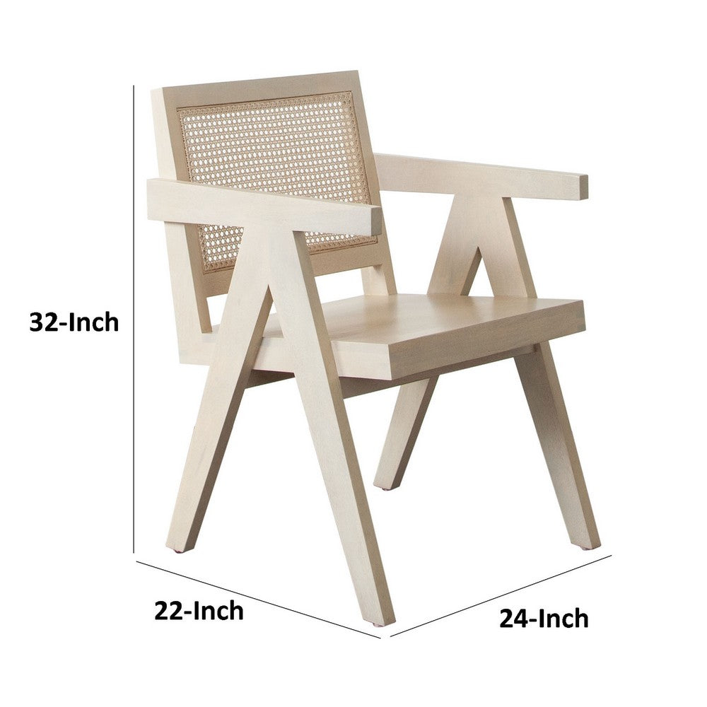 Kato Dining Armchair | Cane Backrest | 24" | Natural Brown Solid Mango Wood