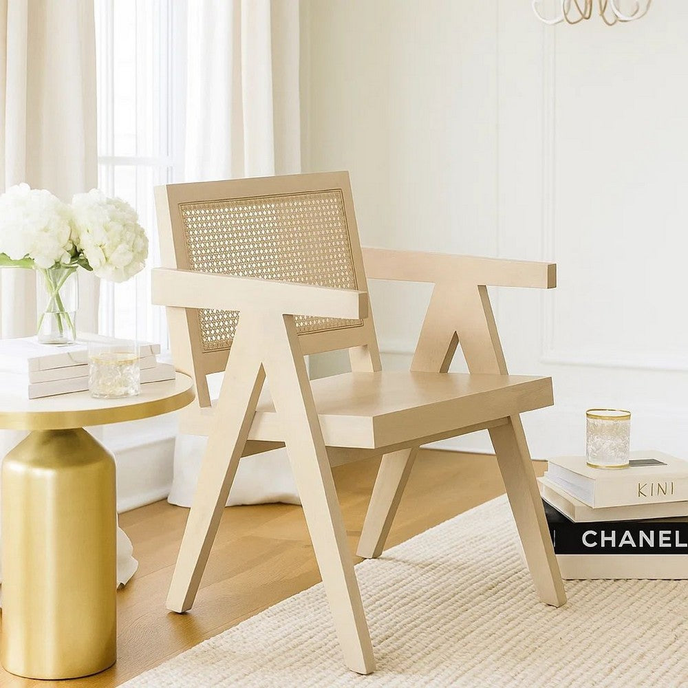 Kato Dining Armchair | Cane Backrest | 24" | Natural Brown Solid Mango Wood