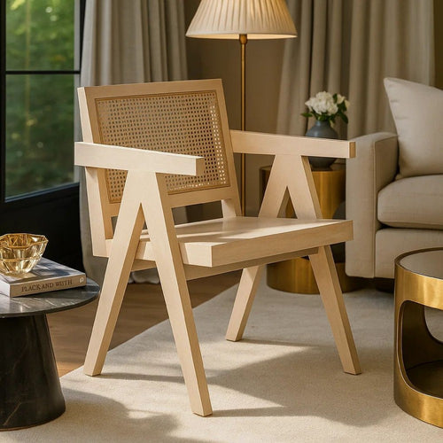 Kato Dining Armchair | Cane Backrest | 24" | Natural Brown Solid Mango Wood