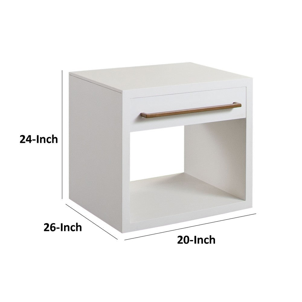 Ceny Side End Table | 1 Drawer | 26’’ White Solid Mango Wood BM338693