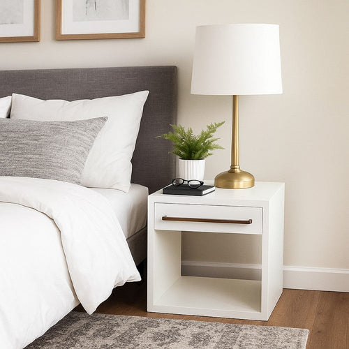 Ceny Side End Table | 1 Drawer | 26" White Solid Mango Wood