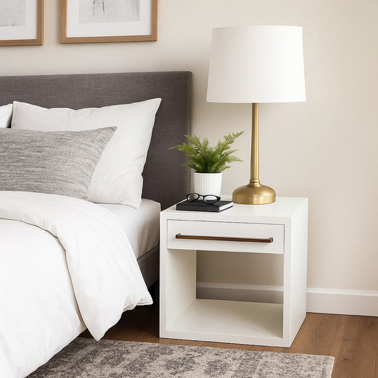 Ceny Side End Table | 1 Drawer | 26" White Solid Mango Wood