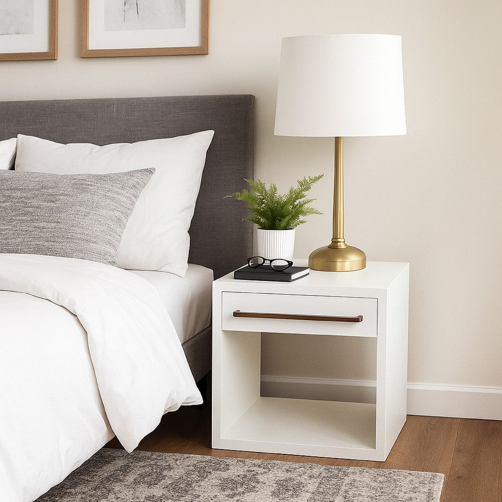 Ceny Side End Table | 1 Drawer | 26" White Solid Mango Wood