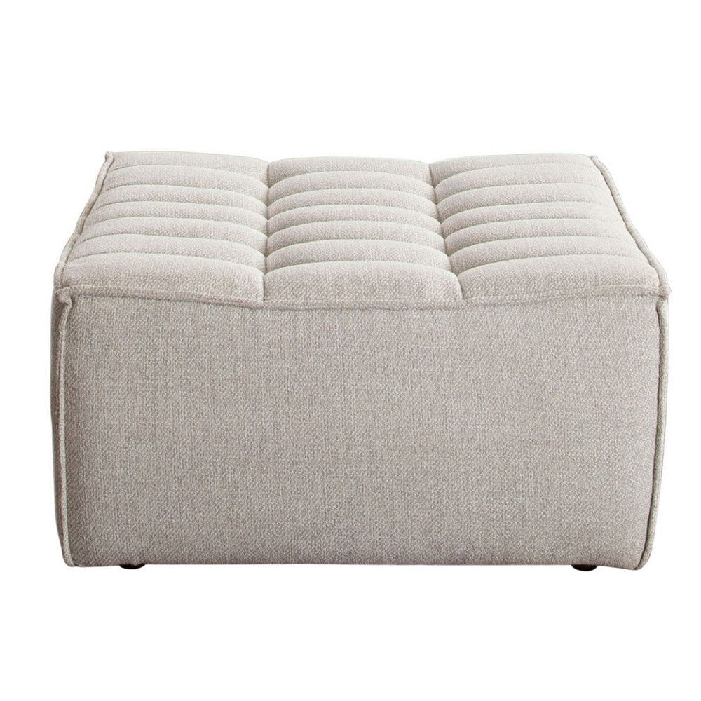 Ema Ottoman | Sand Beige Fabric | 31’’ | Scooped Seat w Grid Tufting BM338695