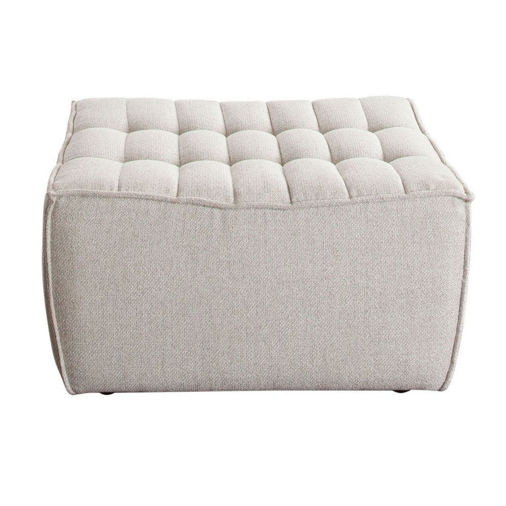 Ema Ottoman | Sand Beige Fabric | 31’’ | Scooped Seat w Grid Tufting BM338695