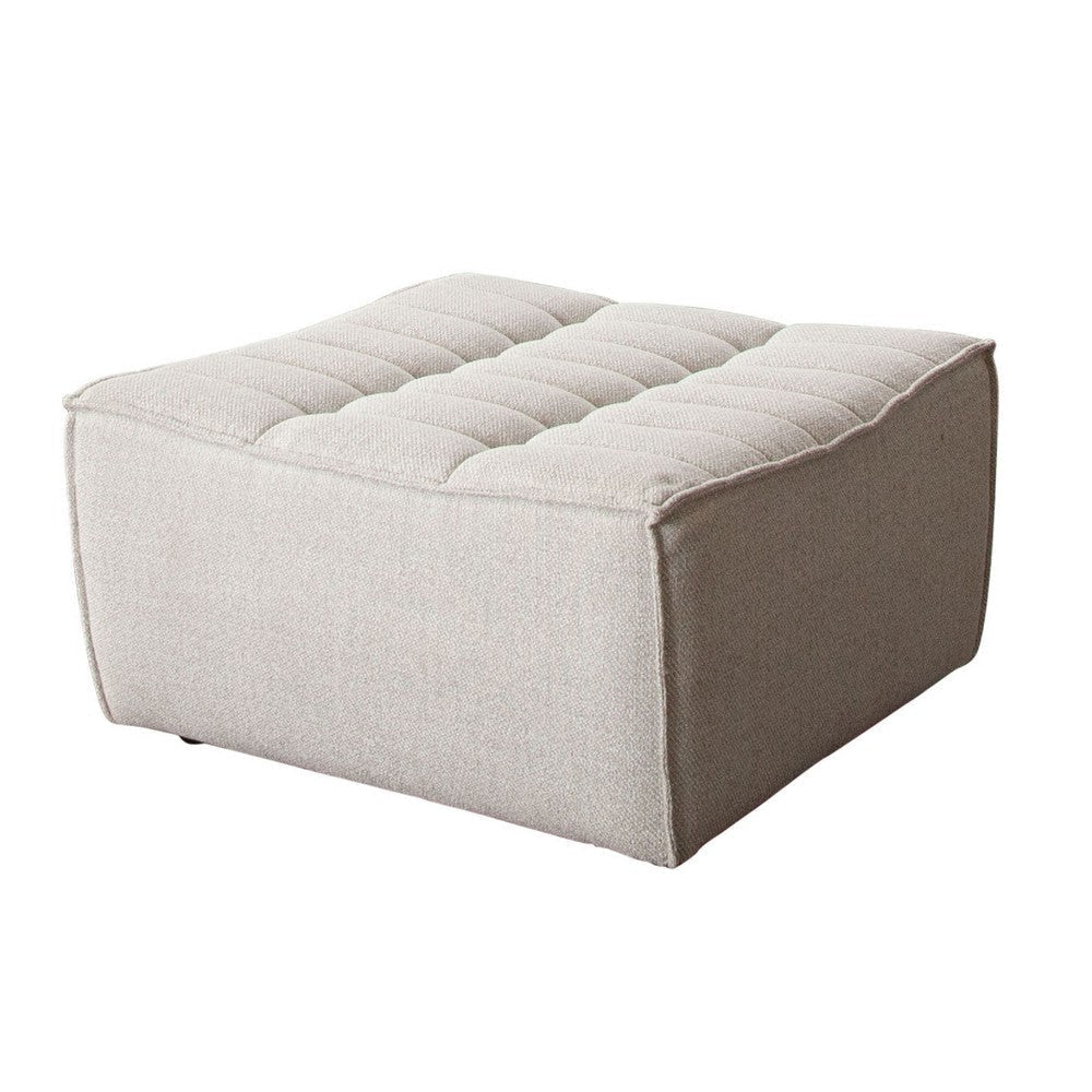 Ema Ottoman | Sand Beige Fabric | 31’’ | Scooped Seat w Grid Tufting BM338695