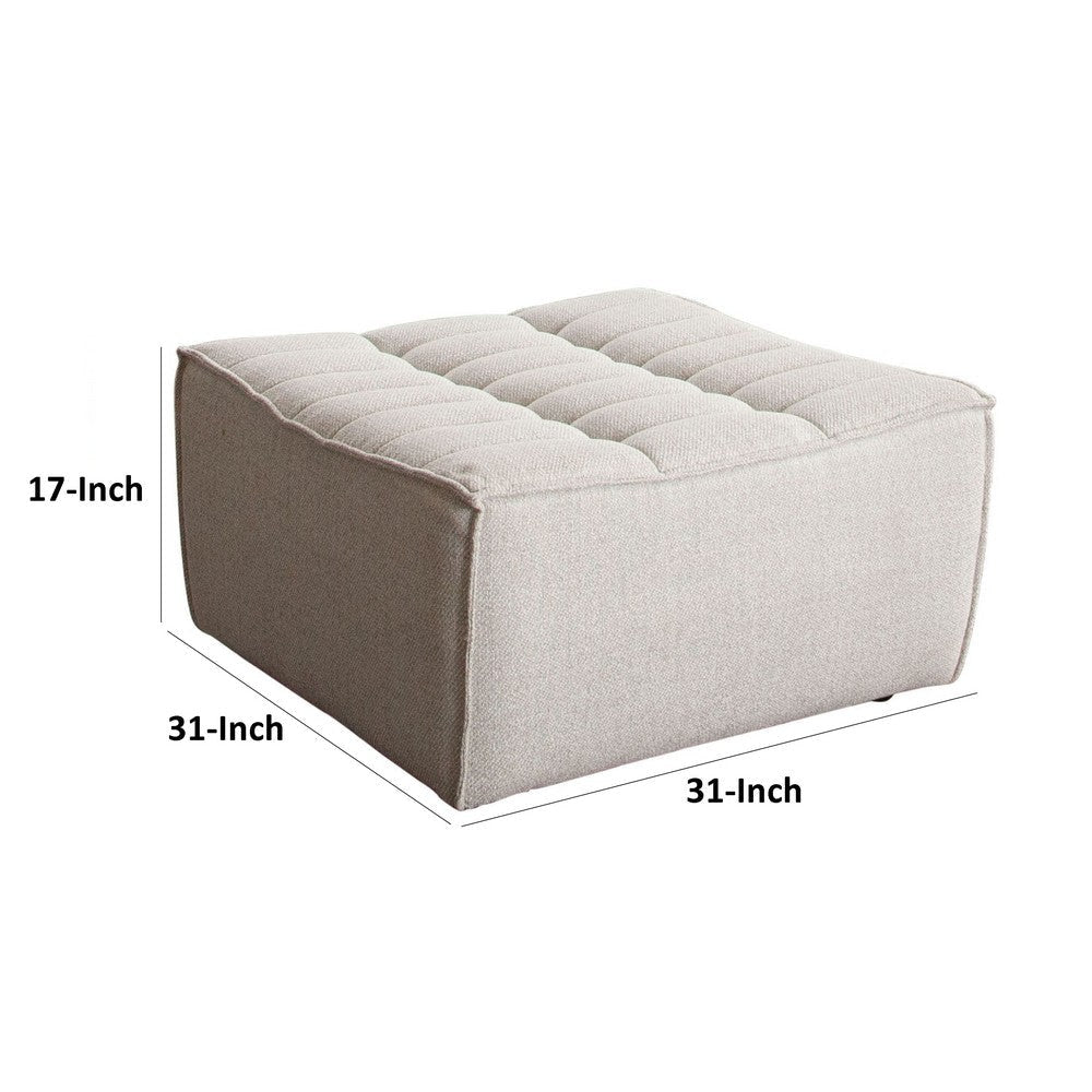 Ema Ottoman | Sand Beige Fabric | 31’’ | Scooped Seat w Grid Tufting BM338695