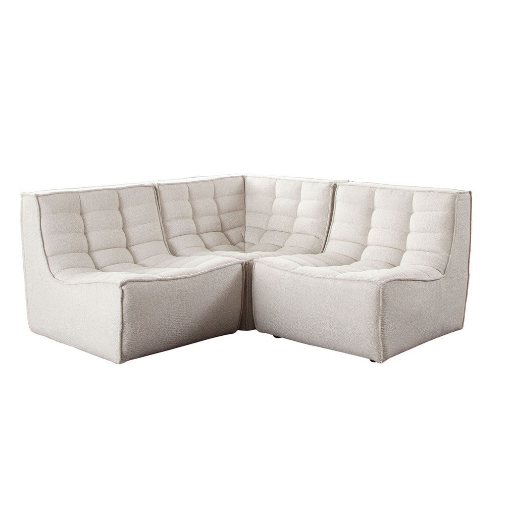 Ema 3 Piece Sectional Sofa | Sand Beige Fabric | Scooped Seat | Grid Tufting BM338696