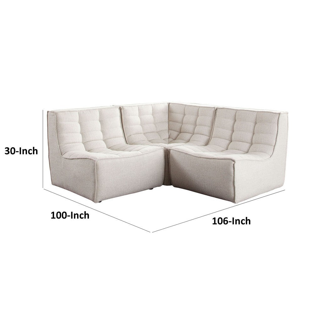 Ema 3 Piece Sectional Sofa | Sand Beige Fabric | Scooped Seat | Grid Tufting BM338696