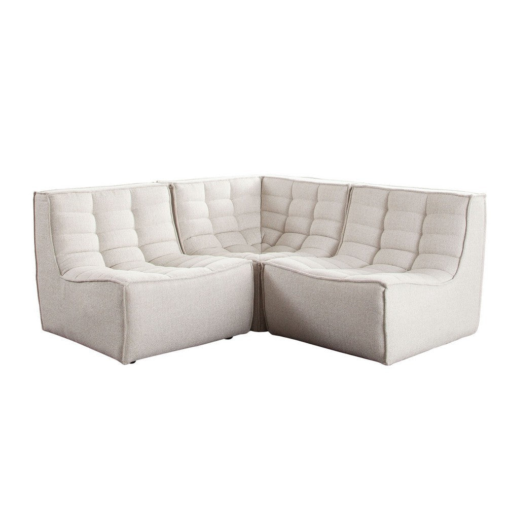 Ema 3 Piece Sectional Sofa | Sand Beige Fabric | Scooped Seat | Grid Tufting BM338696
