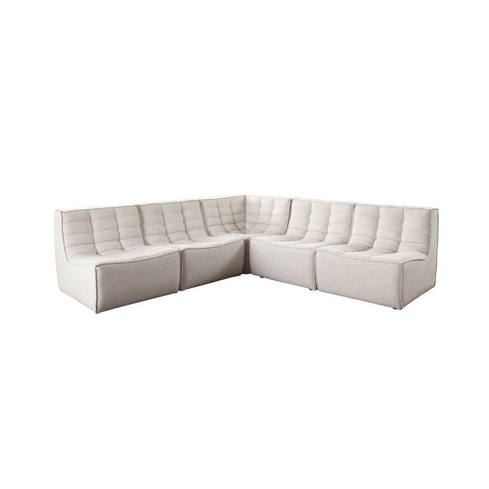 Ema 5 Piece Sectional Sofa | Sand Beige Fabric | Scooped Seat | Grid Tufting BM338697