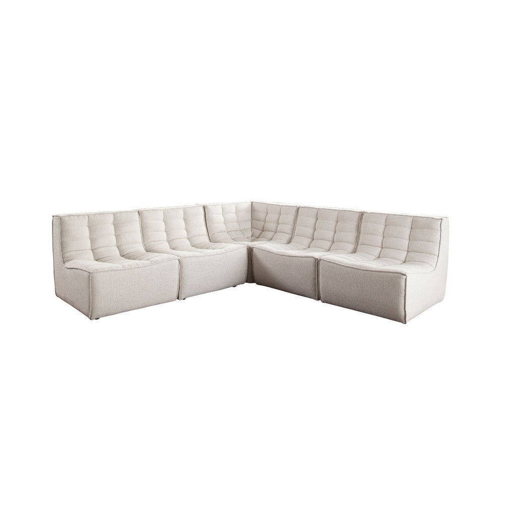 Ema 5 Piece Sectional Sofa | Sand Beige Fabric | Scooped Seat | Grid Tufting BM338697