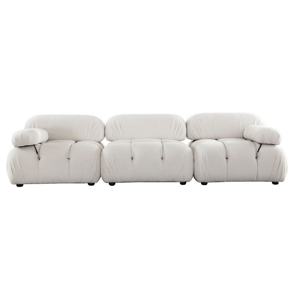 Hito 3 Piece Modular Sofa Set 111’’ Light Cream Bubble Grid Tufting BM338699