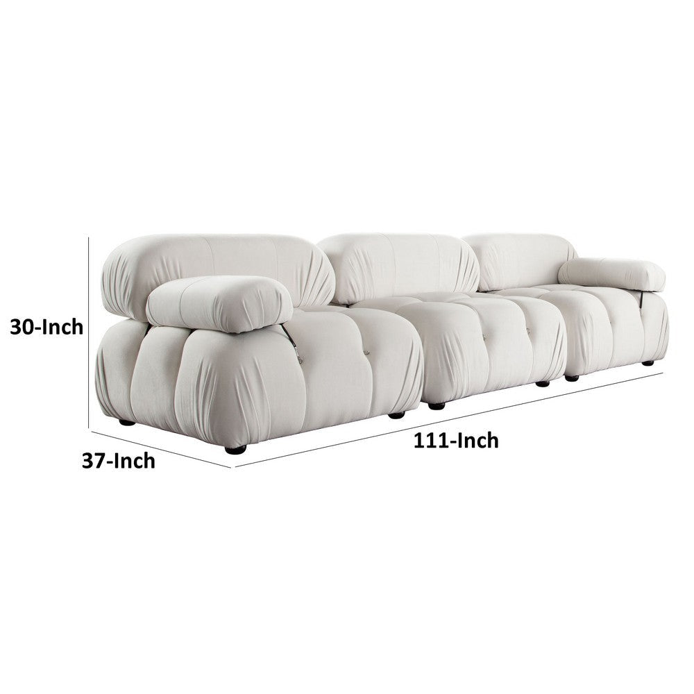 Hito 3 Piece Modular Sofa Set 111’’ Light Cream Bubble Grid Tufting BM338699