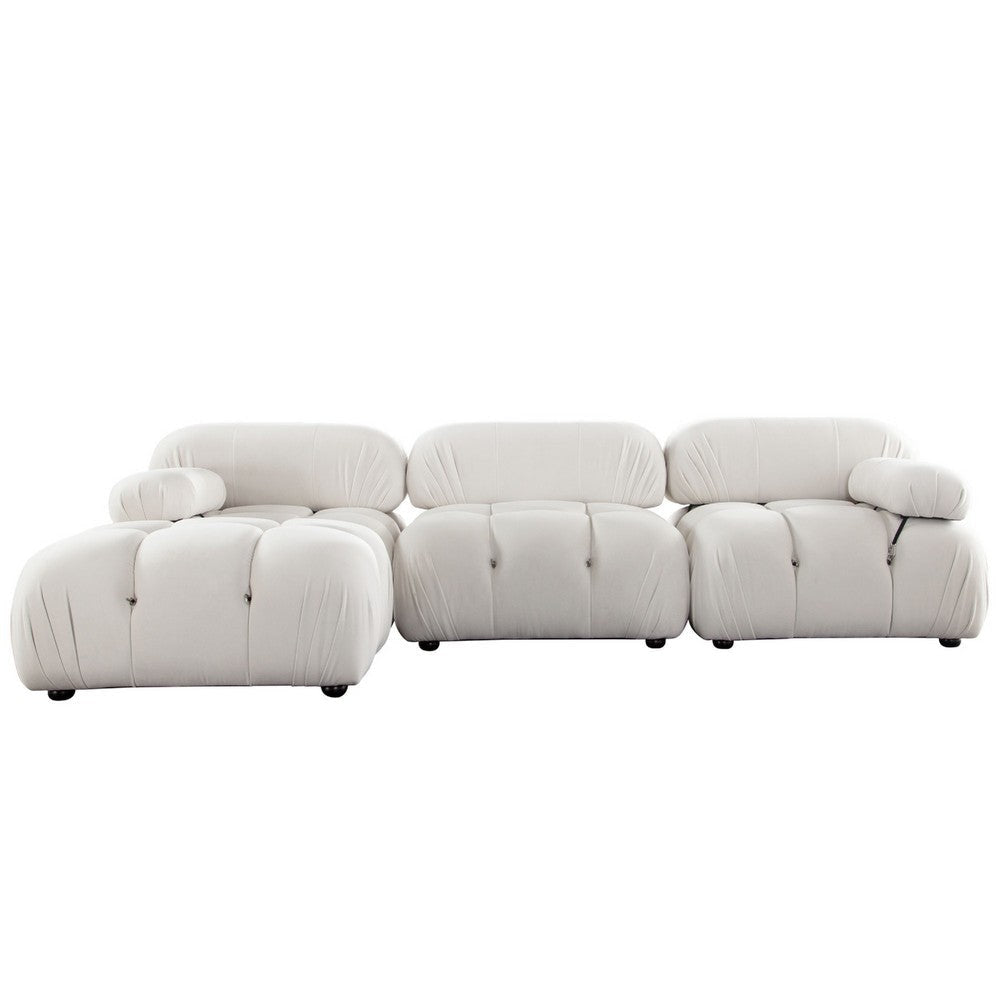 Hito 4 Piece Modular Sectional Chaise Sofa Set | Cream Bubble Grid Tufting BM338700