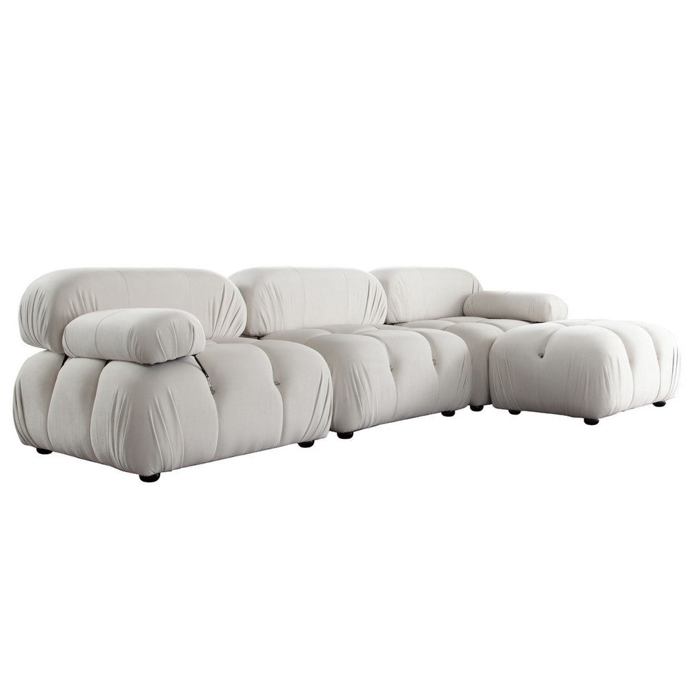 Hito 4 Piece Modular Sectional Chaise Sofa Set | Cream Bubble Grid Tufting BM338700
