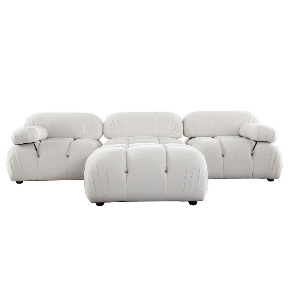 Hito 4 Piece Modular Sectional Chaise Sofa Set | Cream Bubble Grid Tufting BM338700