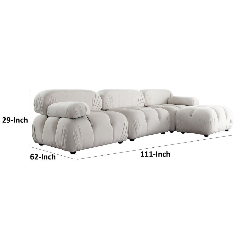 Hito 4 Piece Modular Sectional Chaise Sofa Set | Cream Bubble Grid Tufting BM338700