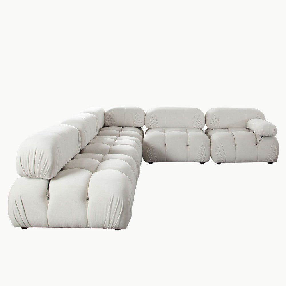 Hito 5 Piece Modular Sectional L Sofa Set | Light Cream Bubble Grid Tufting BM338701
