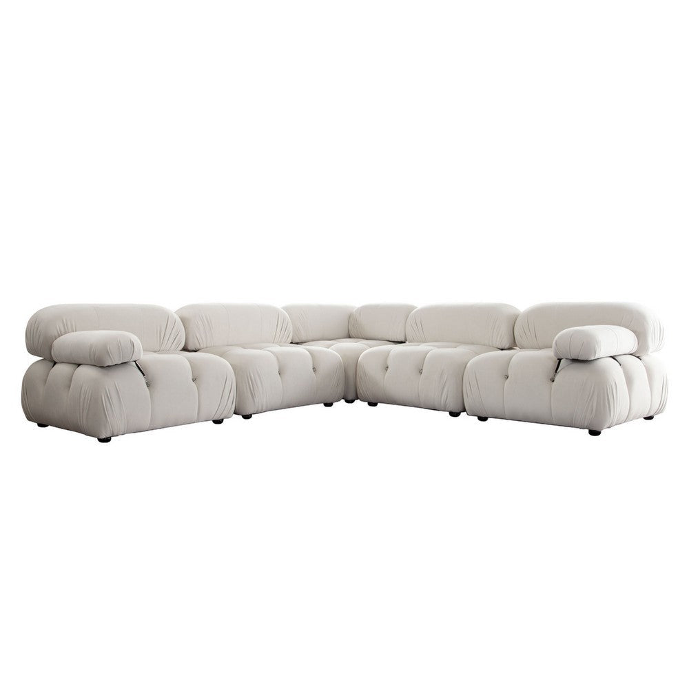 Hito 5 Piece Modular Sectional L Sofa Set | Light Cream Bubble Grid Tufting BM338701