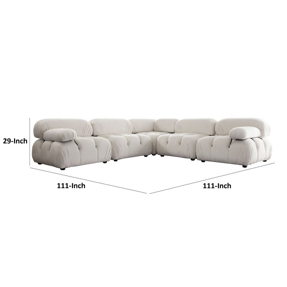 Hito 5 Piece Modular Sectional L Sofa Set | Light Cream Bubble Grid Tufting BM338701