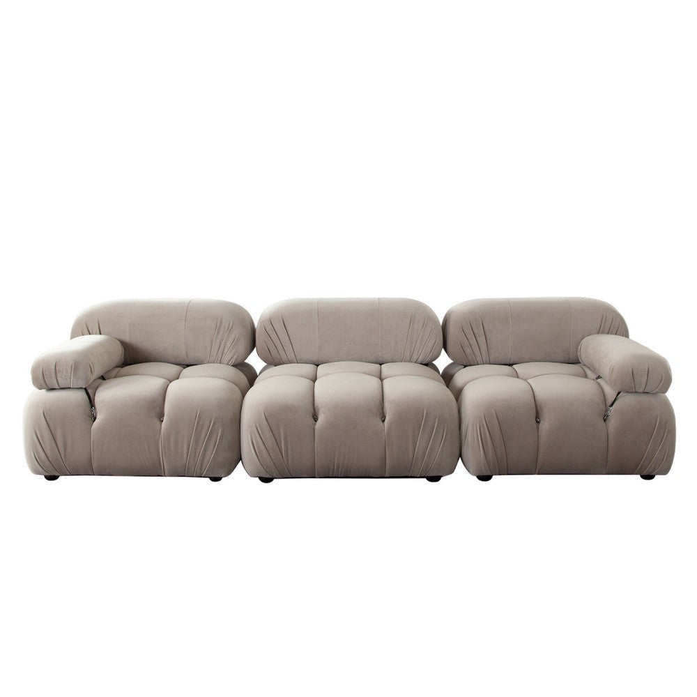 Hito 3 Piece 111’’ Modular Sofa Set | Tan Brown Bubble Grid Tufting BM338703